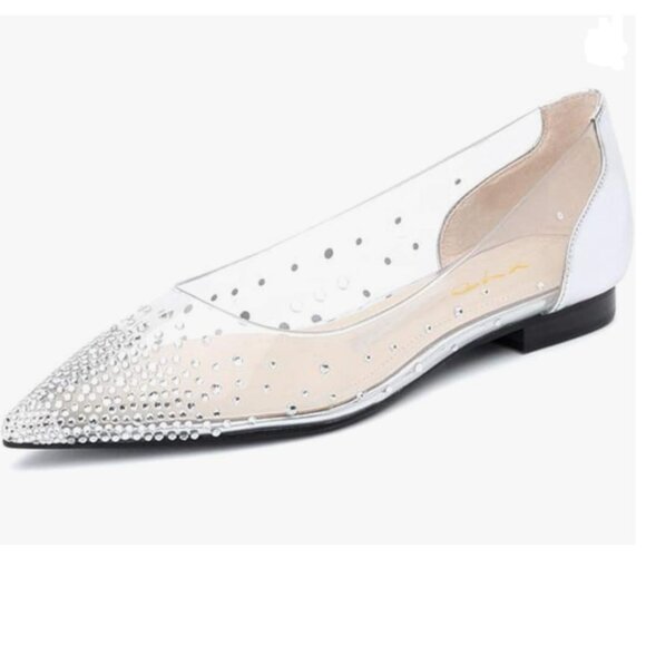 XYD Silver Rhinestones Clear Low Heels Slip On Pointed Toe Evening Dressy Shoes - Picture 1 of 8
